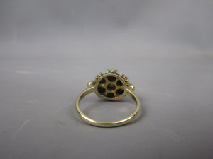 9ct Gold, Green Turquoise & Pearl Floral Cluster Ring Antique c1930 Art Deco