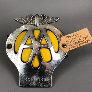 AAM Automotive Association Membership Badge Chrome & Yellow Enamel Vintage c196263