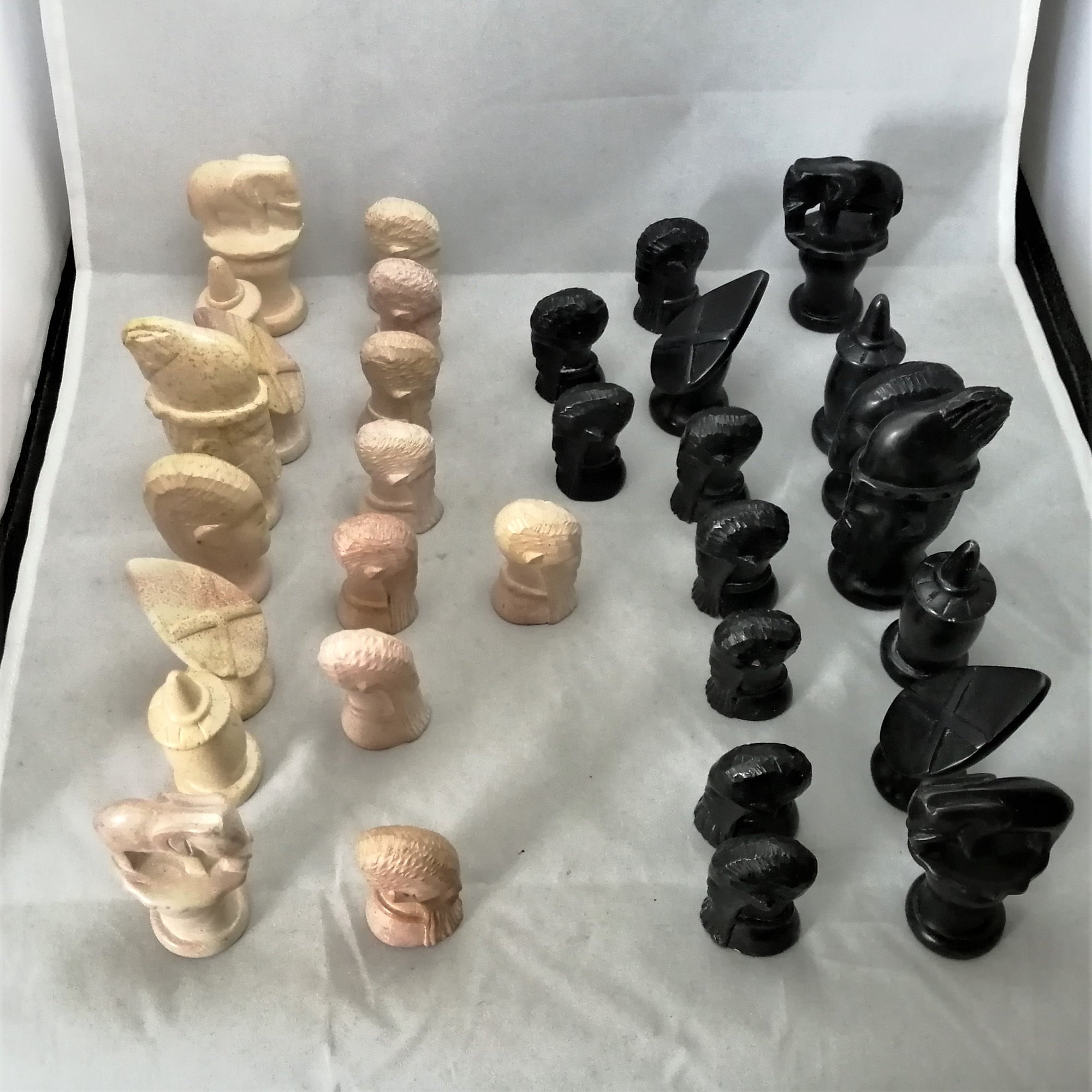 African Soapstone Chess Set Vintage 20th Century.