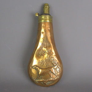 Brass Powder Flask with Dog Image Antique