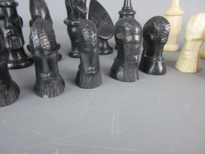 Carved African Soapstone Chess Set Vintage Mid 20th Century