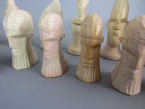 Carved African Soapstone Chess Set Vintage Mid 20th Century