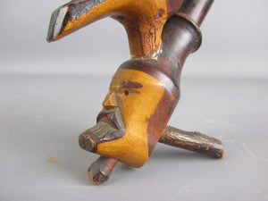 Carved Double Headed Wooden Pipe Depicting 'The Tyrant' Vintage c1960