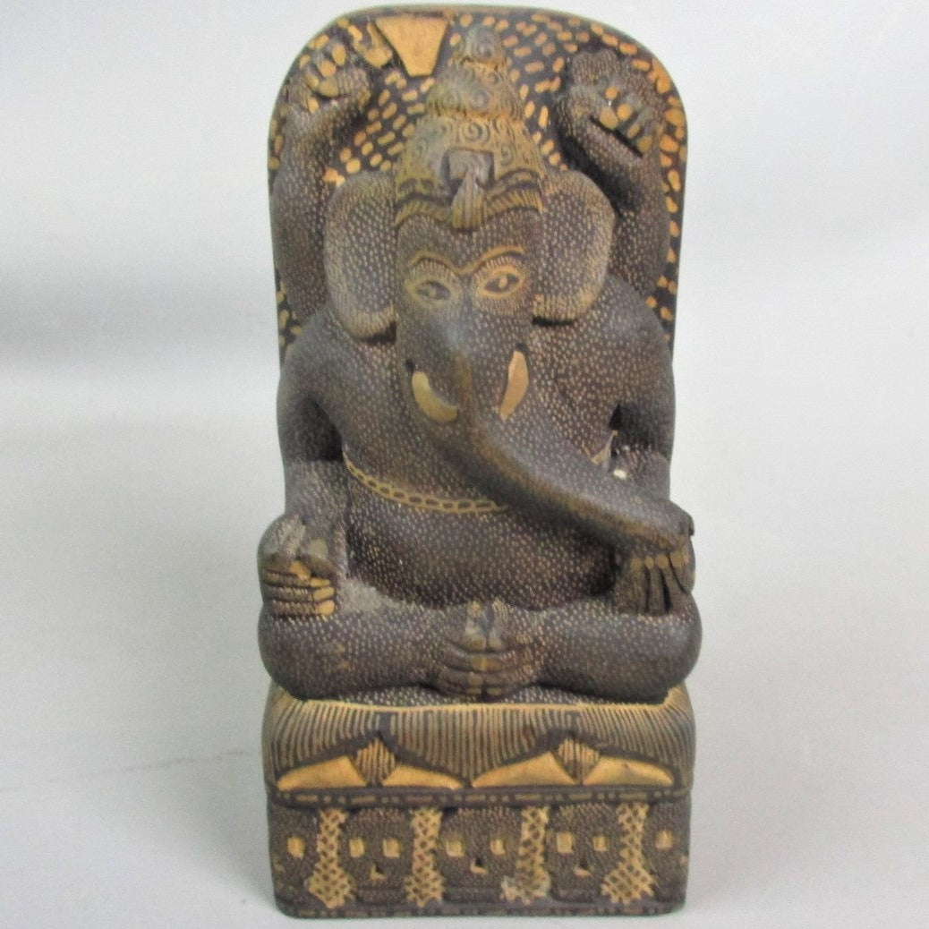 Carved Wooden Figure Of Hindu God Ganesh Vintage c1970