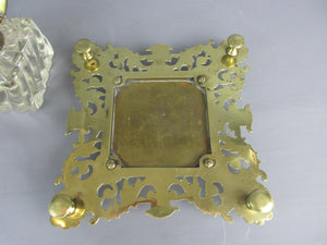 Cast Brass And Cut Glass Inkwell Antique Victorian c1880