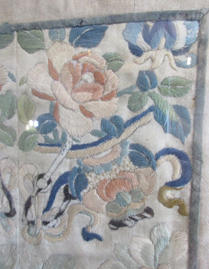 Chinese Hand Embroidered Robe Panels Peking Knot Antique 19th Century.