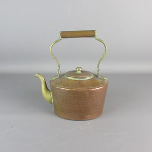 Copper And Brass Planished Kettle Antique Early 20th Century.