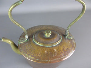 Copper And Brass Planished Kettle Antique Early 20th Century.