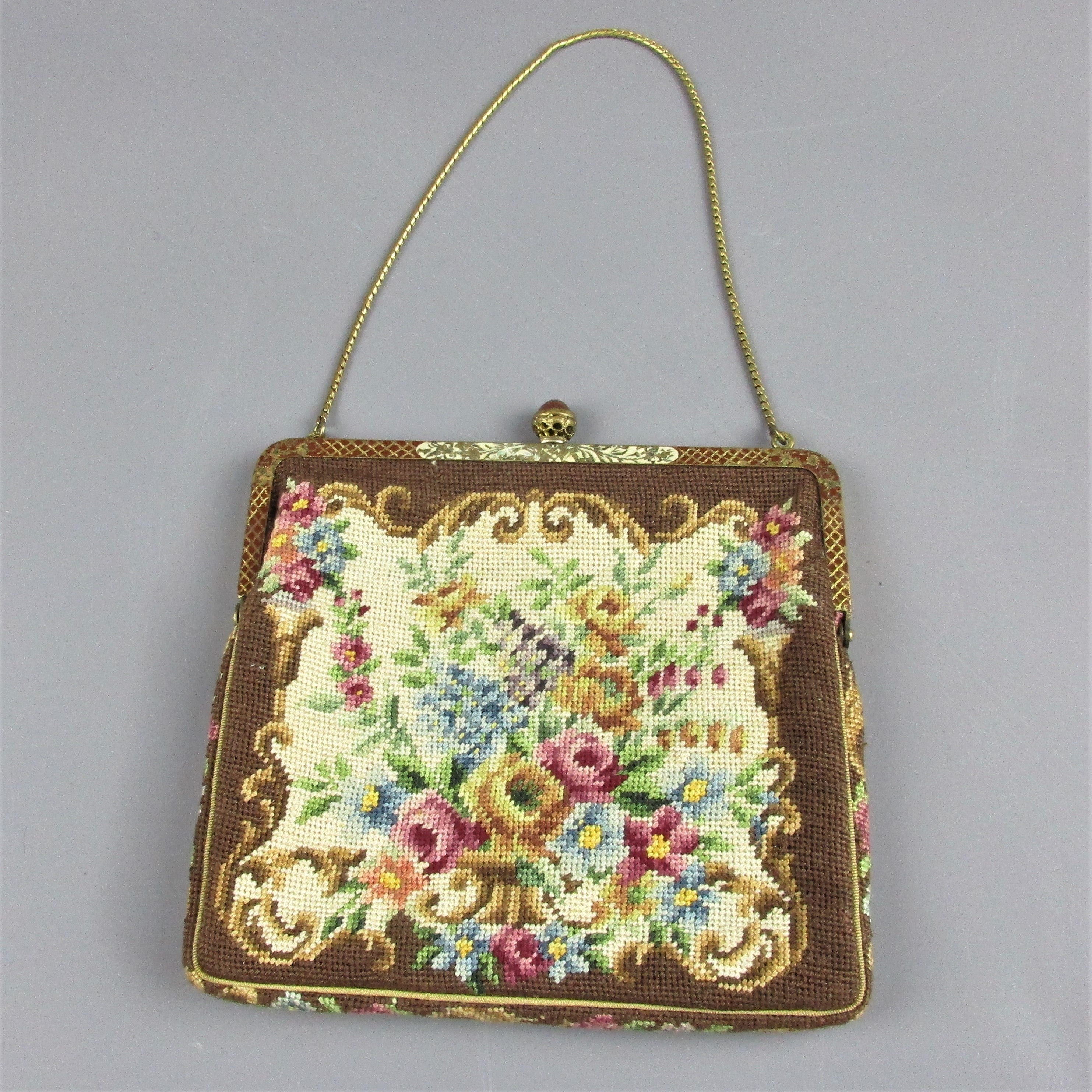 Fabric Tapestry Metal Clasp Bag Vintage 20th