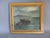 Framed Fishermen Boating Scene Painted Canvas Antique 1920