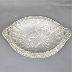 Fuse Sand Cast Aluminium Engraved Peacock Plate Antique c1913 Art Deco