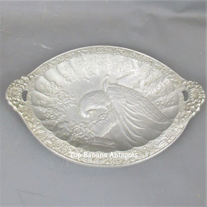 Fuse Sand Cast Aluminium Engraved Peacock Plate Antique c1913 Art Deco