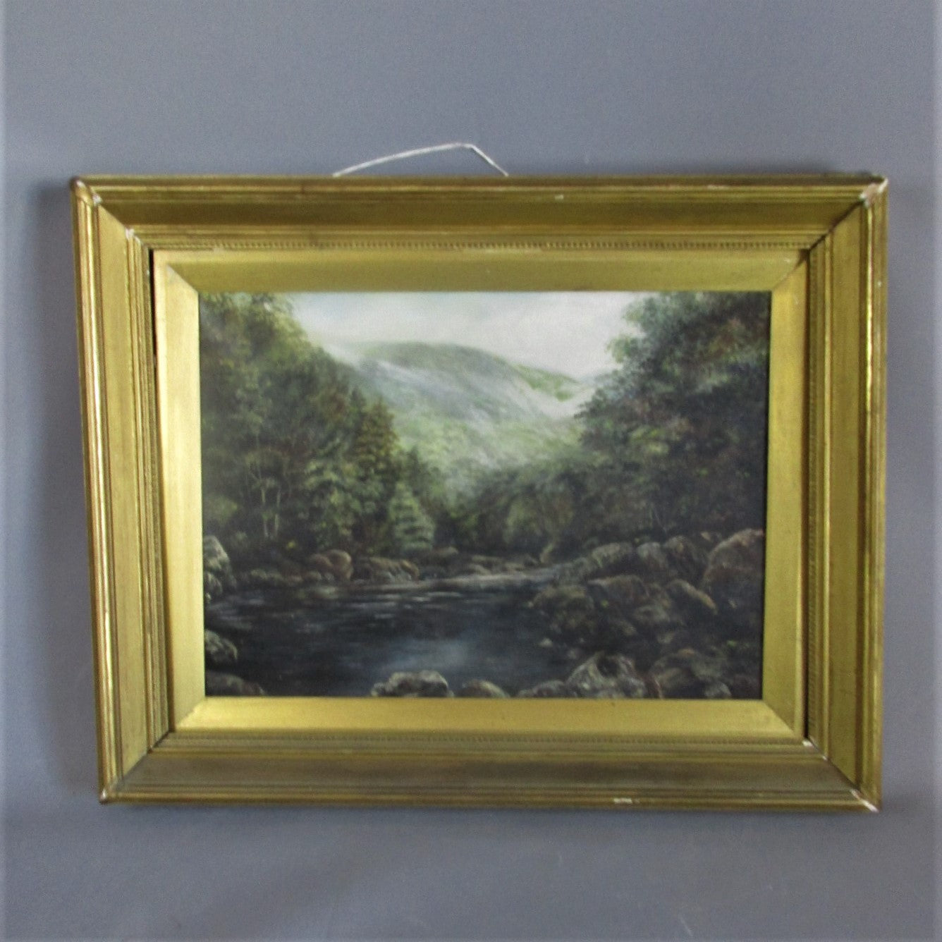 Gilt Framed Oil on Canvas Mountain Stream Antique c1900