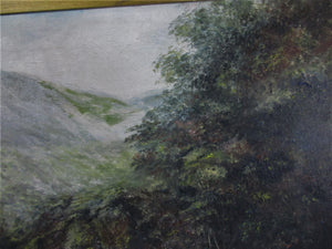 Gilt Framed Oil on Canvas Mountain Stream Antique c1900