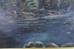 Gilt Framed Oil on Canvas Mountain Stream Antique c1900