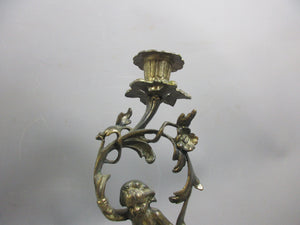 Gilt Metal Candlestick With Classical Cherub Detail Vintage c1970