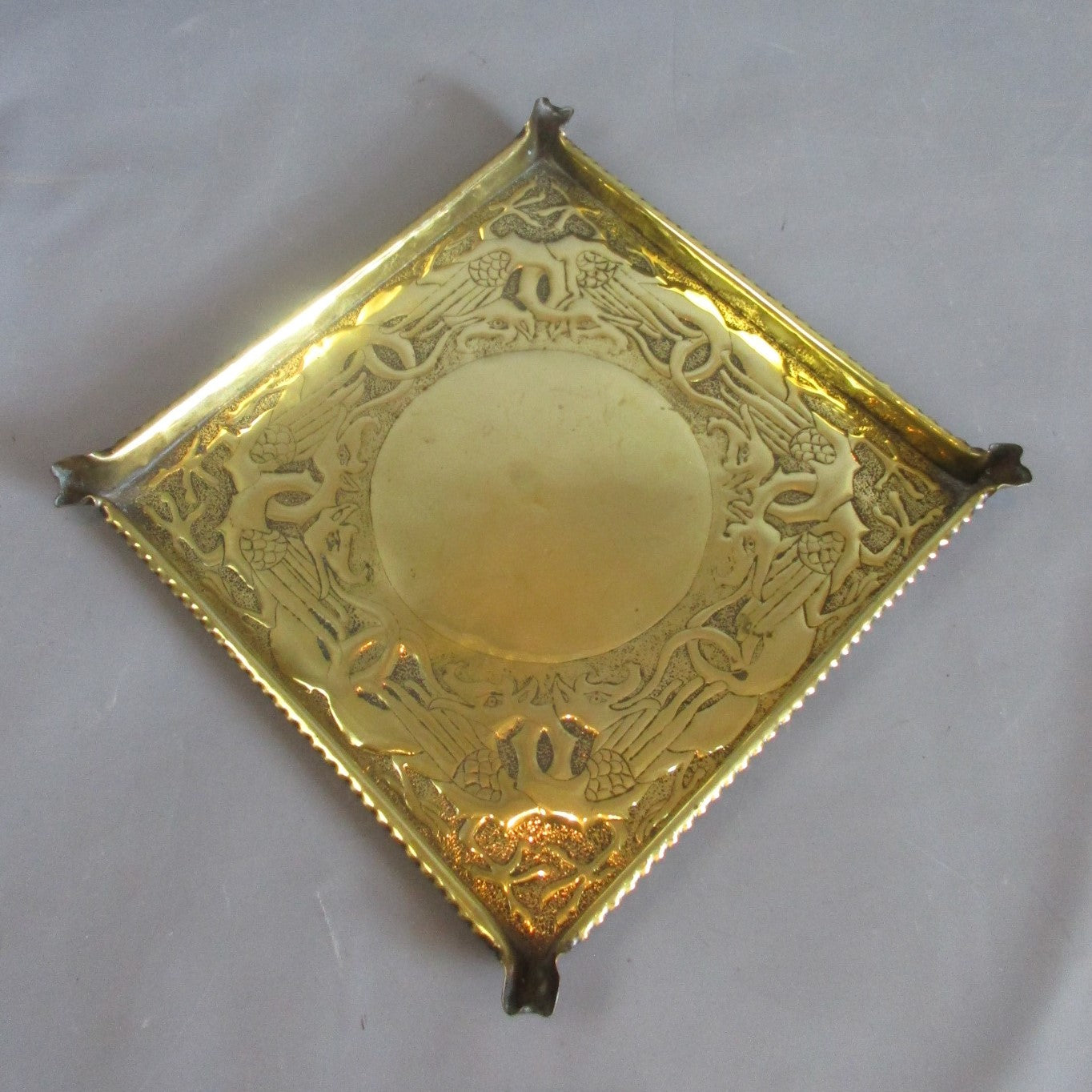 Hand Beaten Arts & Crafts Brass Tray Antique c1900