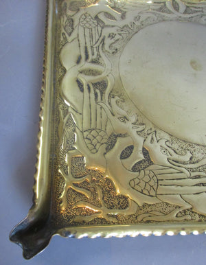 Hand Beaten Arts & Crafts Brass Tray Antique c1900