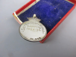 Sterling Silver & Blue Enamel Northants Football Association Medal Antique c1930