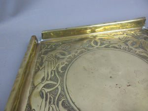 Arts & Crafts Brass Tray With Dragon Details Antique Victorian c1880
