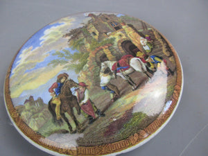 Glazed Ceramic Pot Lid With Riding Scene Antique Victrorian c1880