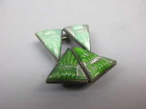 Blue & Green Chatoyant Stone Belt Buckles With Silver Backing Antique Art Deco c1920