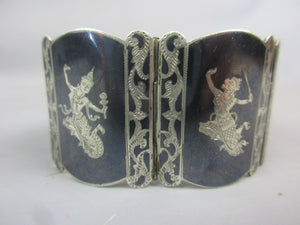 Thai Niello Sterling Silver Gods & Goddesses Bracelet Vintage c1960