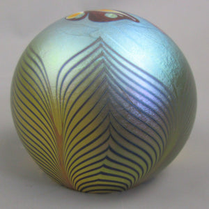 Oriental Flume Heavy Glass Hand Painted Paperweight With Floral And Butterfly Design c1999