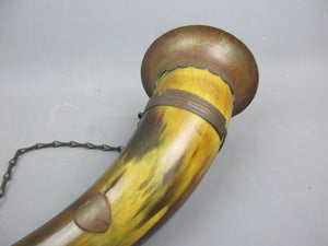 Large Copper & Horn Hunting Horn With Chain Antique Victorian c1880