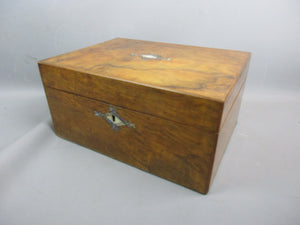 Burr Walnut Sewing Box With Mother Of Pearl Inlay & Velvet Interior Antique Victorian c1870