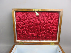 Burr Walnut Sewing Box With Mother Of Pearl Inlay & Velvet Interior Antique Victorian c1870