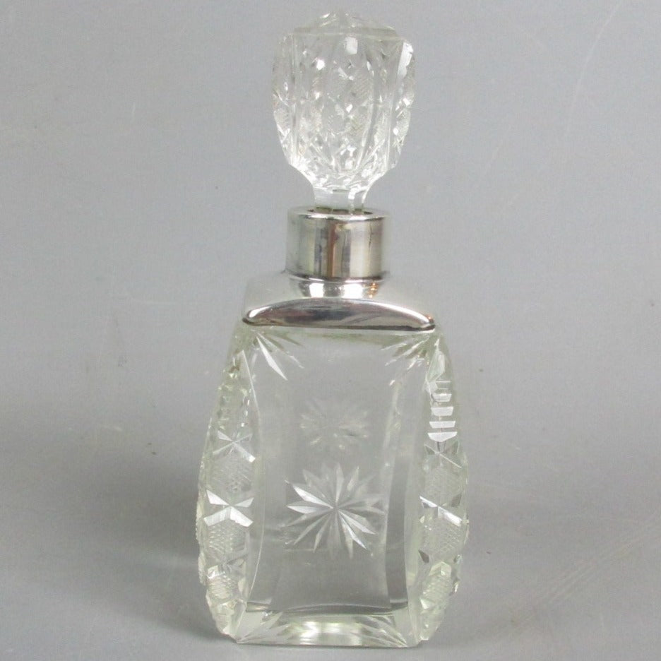 Sterling Silver & Cut Glass Scent Bottle Antique Art Deco c1930