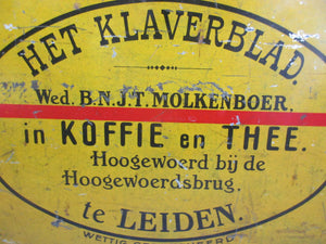Large Dutch 'Het Klaverblad te Leiden' Tea Tin Antique c1900