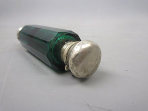 Green Glass & Silver Topped Double Ended Scent Bottle Antique Victorian c1890