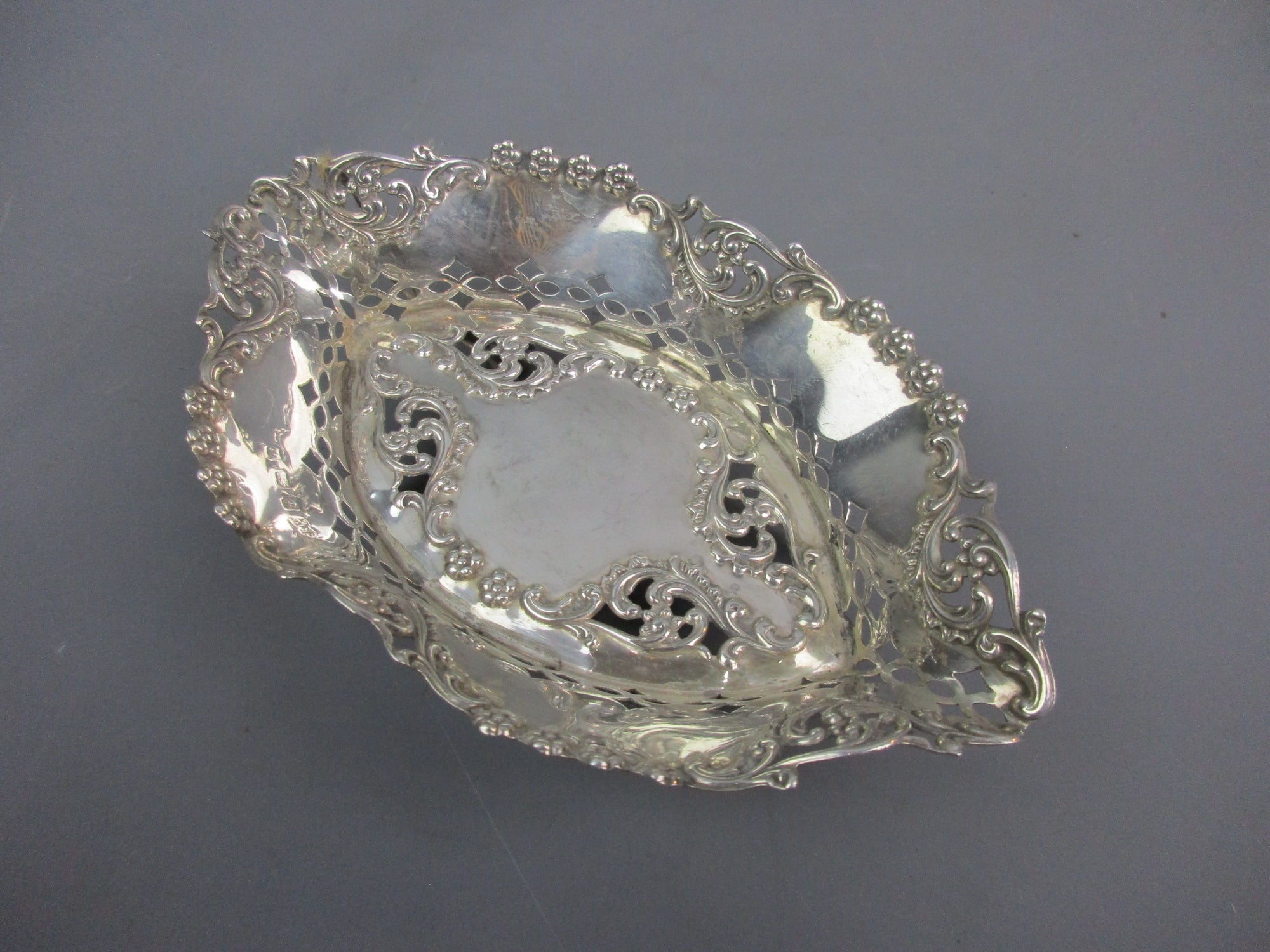 John Edward Wilmot Art Nouveau Scrolled Finish Sterling Silver Bon Bon Dish 1904