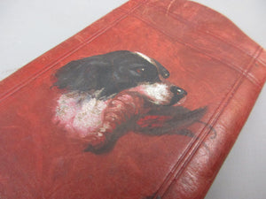 Red Leather Cheroot Case With Hand Painted Spaniel Dog & Pheasant Design Edwardian c1910