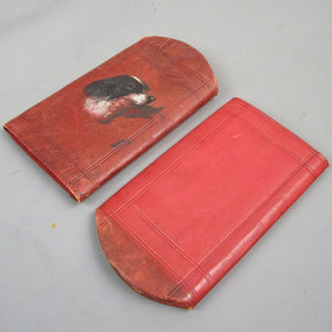 Red Leather Cheroot Case With Hand Painted Spaniel Dog & Pheasant Design Edwardian c1910