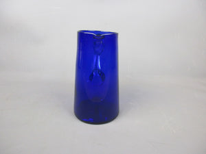 Cobalt Blue & Clear Glass Pitcher Water Jug Vintage Retro c1960