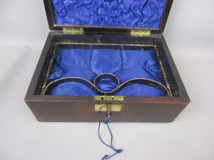 Mahogany Wood Three Layered Jewellery Box With Key Antique Victorian c1870