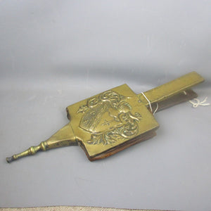 Arts & Crafts Brass Plated Coat Of Arms Design Fire Bellows Victorian c1890