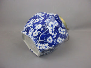 Blue & White Floral Design Transfer Ware Biscuit Barrell Antique c1930