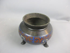 Hand Painted Three Footed Chinese Bronze Incense Burner Vintage c1950