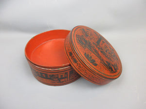 Red & Black Lacquered Wood Middle Eastern Tiffin Food Caddy Vintage c1930