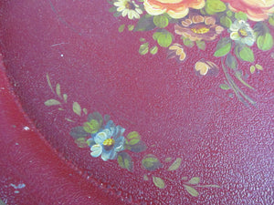 French Vintage Thick Tole Tray with Hand Painted Flowers