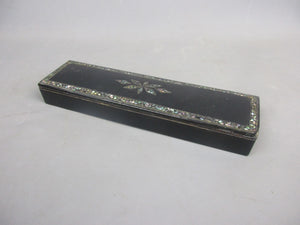 Chinoiserie Lacquered Papier Mache Pencil Box Antique Victorian c1860