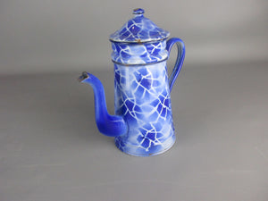 French Blue & White Enamelled Cafetiere Mid-Century c1950