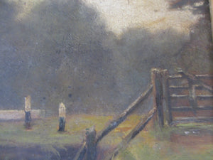Oil on canvas titled 'Lockgates' artist unknown, antique 19th century.
