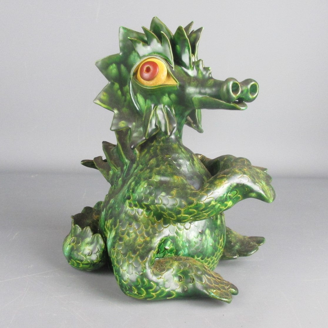 Limited Edition 7/91 Handmade Studio Pottery Green Ceramic Dragon c.1986 Vintage