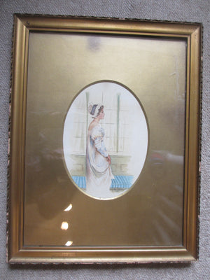 Framed watercolour of girl at window antique dated 1897.