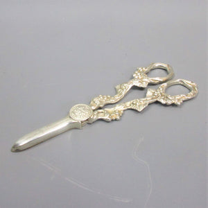 Pair Of Silver Plated Ornate Grape Scissors Antique Victorian c1890